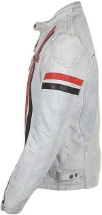 Nero Men’s White & Red Biker Leather Jacket - Image 3