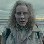 Close-up of the shirt-style collar and upper body of the Nicolas Cage Longlegs Jacket worn by Nicolas Cage in Longlegs