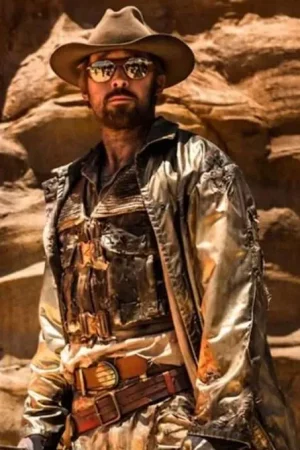 Ryan Gosling Golden Coat front-side pose in The Fall Guy 2024