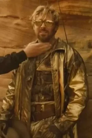 Ryan Gosling Golden Coat full front pose from The Fall Guy