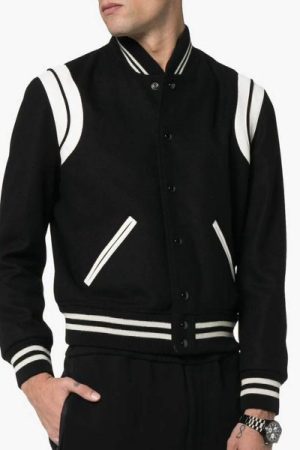 Model wearing SLP Teddy bomber Jacket front view
