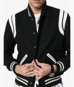 Close-up of SLP Teddy bomber Jacket collar and buttoned front