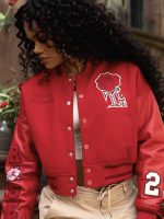 Teyana Taylor Jordan Cropped Red Varsity Jacket