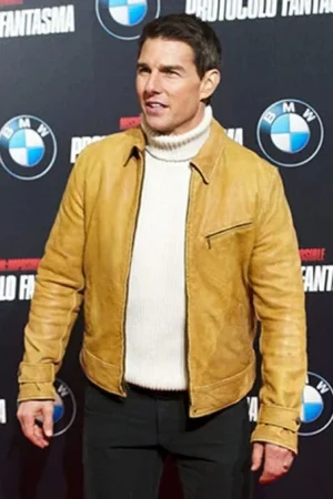 Tom Cruise wearing a beige brown leather jacket at Mission Impossible 4 premiere