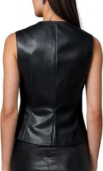 Women Black Leather Vest - Image 3