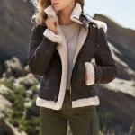 Women Dark Brown Leather Shearling Coat Aviator Jacket