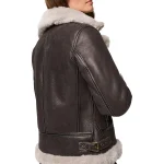 Women Dark Brown Leather Shearling Coat Aviator Jacket - Image 3