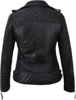 WOMEN'S BLACK LEATHER BIKER JACKET WITH GOLD ZIPPERS - Image 3