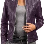 Womens Cafe Racer Cropped Purple Leather Jacket