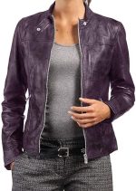 Womens Cafe Racer Cropped Purple Leather Jacket