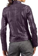 Womens Cafe Racer Cropped Purple Leather Jacket - Image 2