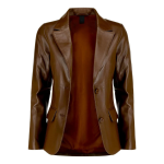 Women's Classic Lambskin Brown Leather Blazer Jacket - Image 2
