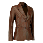Women's Classic Lambskin Brown Leather Blazer Jacket - Image 3