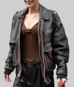 Bella Hadid Paris Distressed Brown Leather Jacket - Image 2