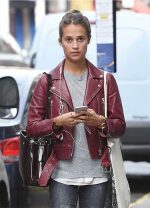 Alicia Vikander Gots Tom Lorenzo Red Leather Jacket