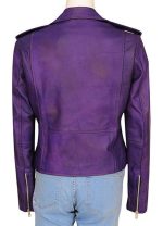Anne Hathaway Ocean’s Eight Film Purple Leather Jacket - Image 5