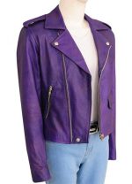Anne Hathaway Ocean’s Eight Film Purple Leather Jacket - Image 4