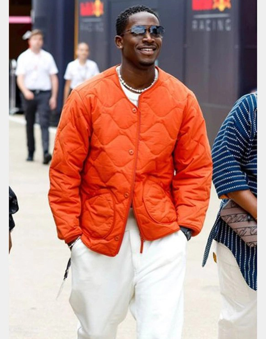 damson-idris-f1-movie-orange-quilted-jacket-01 Damson Idris F1 Movie Orange Quilted Jacket - Image 1