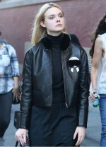 Elle Fanning Faux Fur Leather Jacket