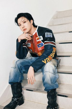 J-Hope Vanson Star Jacket front view in red leather jacket