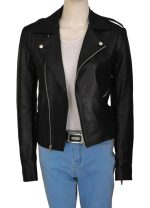 Kim Kardashian Black Motorcycle Leather Jacket - Image 3