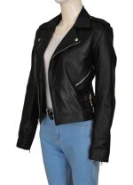 Kim Kardashian Black Motorcycle Leather Jacket - Image 4