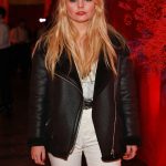 Nell Hudson at the Guardians of the Galaxy Black Shearling Leather Coat
