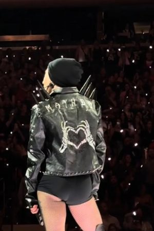 Lady Gaga Black Leather Jacket Back View