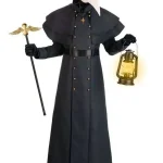 Classic Plague Doctor Halloween Black Wool Coat