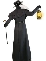 Classic Plague Doctor Halloween Black Wool Coat - Image 2
