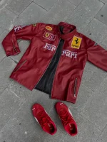 Premium Ferrari F1 Leather Jacket | Streetwear Racing Jacket - Image 3
