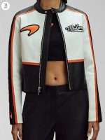 McLaren Racing Vintage Black White Orange Leather Jacket