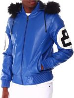 8 Ball Blue Leather Hooded Jacket - Image 6