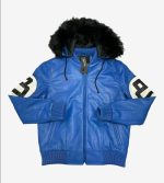 8 Ball Blue Leather Hooded Jacket - Image 5