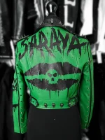AEW Saraya Damaged Studded Green Leather Jacket - Image 2