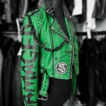 AEW Saraya Damaged Studded Green Leather Jacket