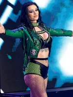 AEW Saraya Damaged Studded Green Leather Jacket - Image 4