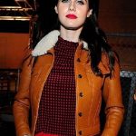 Alexandra Daddario Brown Leather Jacket With Fur Trim