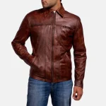 Abstract Maroon Leather Jacket - Image 4