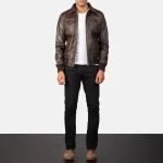 Aaron Brown Leather Bomber Jacket - Image 6
