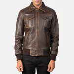 Aaron Brown Leather Bomber Jacket - Image 2