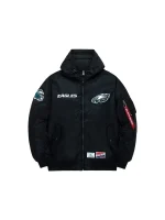 Front view of Alpha Industries L-2B Black Hooded Jacket