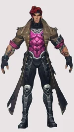 Gambit-inspired brown trench coat in real or faux leather with waist belt and open hem cuffs.