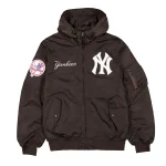 Front view of Alpha Industries L-2B Brown Hooded Jacket