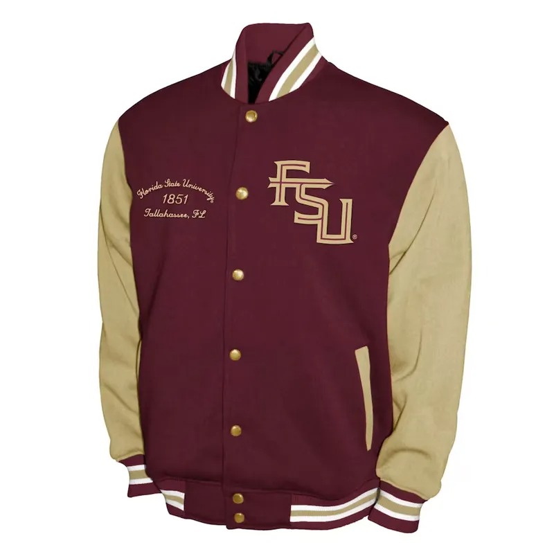 imgi_3_florida-state-seminoles-garnet-and-beige-varsity-fleece-jacket Florida State Seminoles Fleece Garnet and Beige Varsity Jacket - Image 1