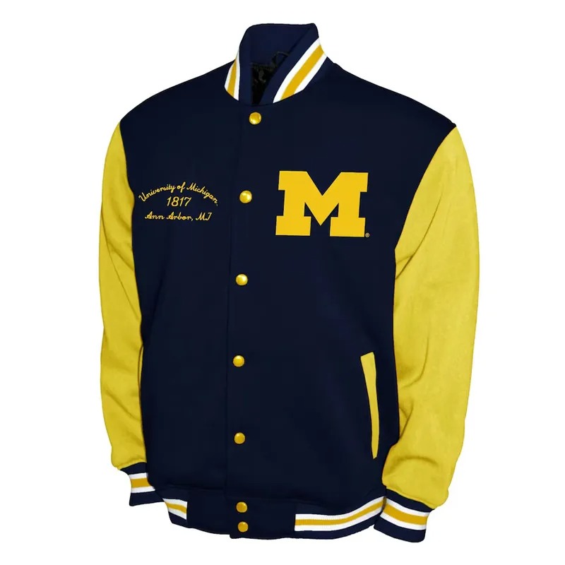 imgi_3_michigan-wolverines-navy-and-gold-varsity-fleece-jacket Michigan Wolverines Fleece Navy and Gold Varsity Jacket - Image 1