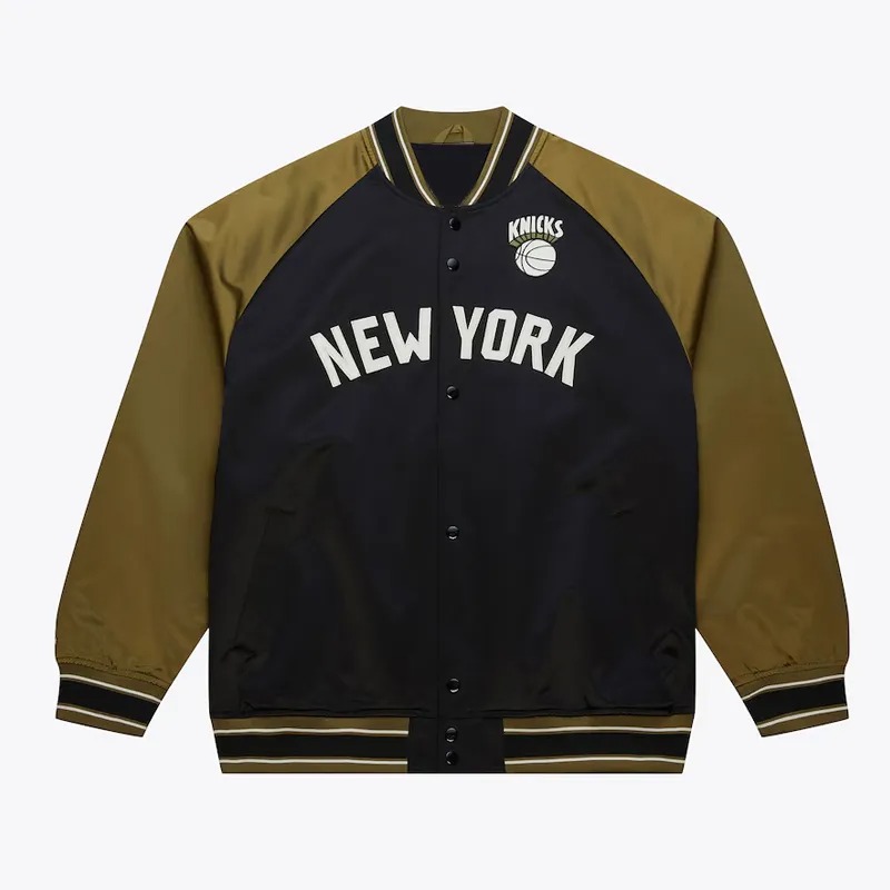 imgi_3_new-york-knicks-double-clutch-jacket Black/Olive New York Knicks Double Clutch Satin Jacket - Image 1