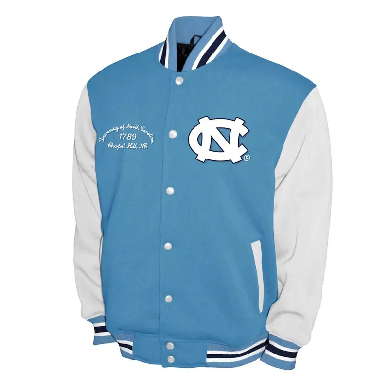 imgi_3_north-carolina-tar-heels-carolina-blue-and-white-varsity-fleece-jacket North Carolina Tar Heels Fleece Carolina Blue and White Varsity Jacket - Image 1