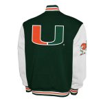 Miami Hurricanes Fleece Green and White Varsity Jacket - Image 3