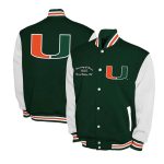 Miami Hurricanes Fleece Green and White Varsity Jacket - Image 2